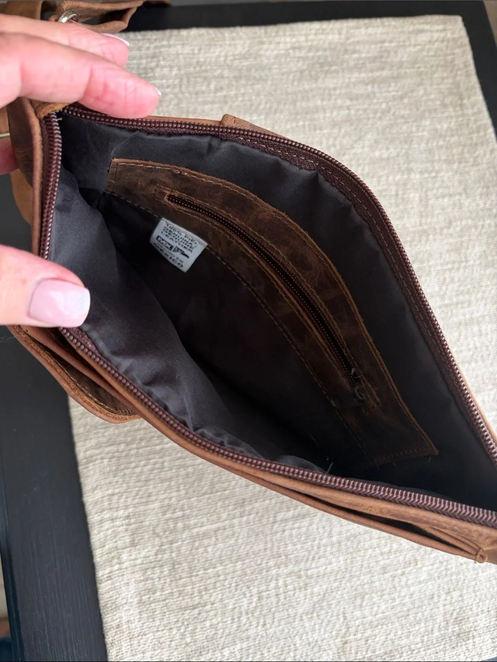 Men's Brown Leather Messenger Sling Bag with Front Pocket NWOT